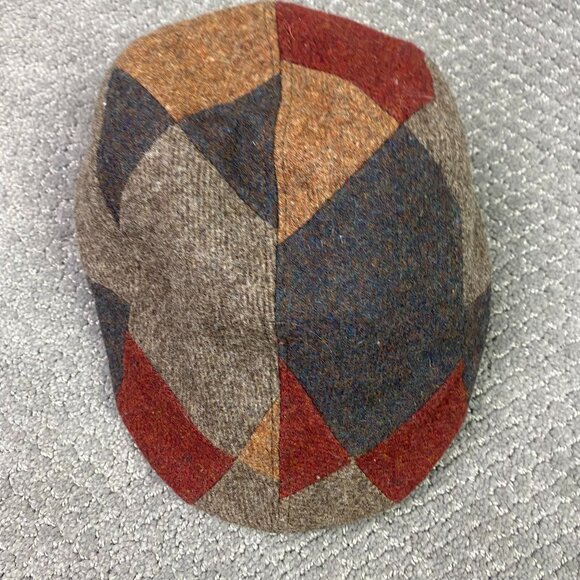 Magill Italy Patchwork Wool Tweed Flat Cap Newsboy Cabbie Hat Medium Ear Flaps - Picture 6 of 10